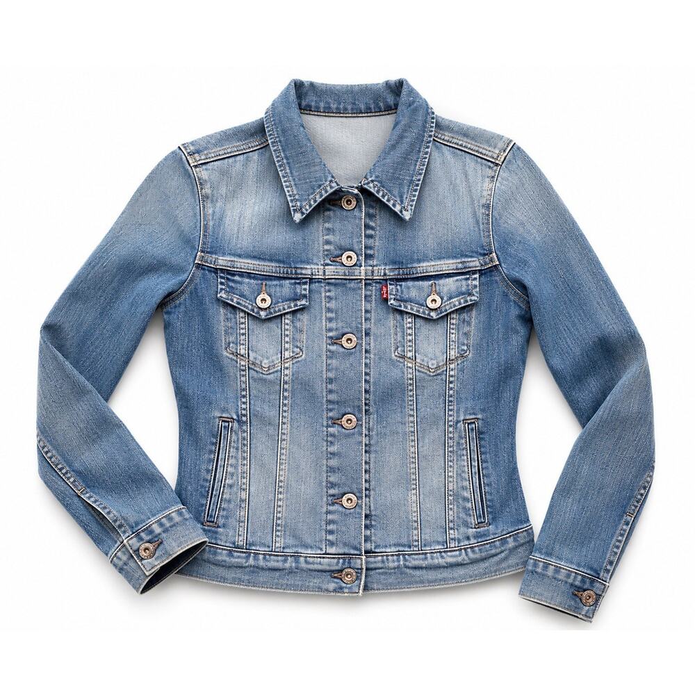 Levi’s Classic Trucker Denim Jacket Light Wash Fitted Stretch Jean Jacket Size S